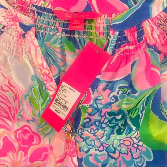 LILLY PULITZER Elsa Top Multi Peony For Your Thoughts 100% Silk Blouse Size XL - Picture 5 of 7